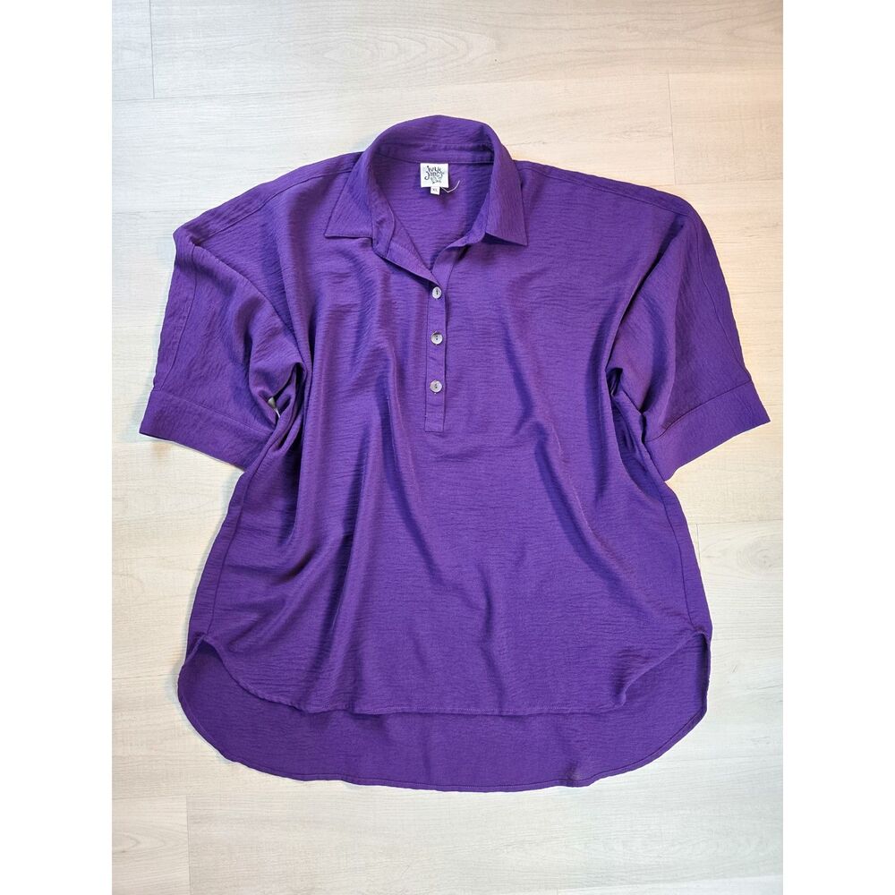 Ivy Jane Womens XL Purple Textured Crepe High Low Henley Tunic Top Oversized